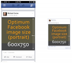 size difference Facebook desktop mobile Timeline