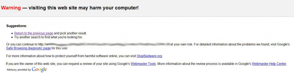 Malware Warning Google