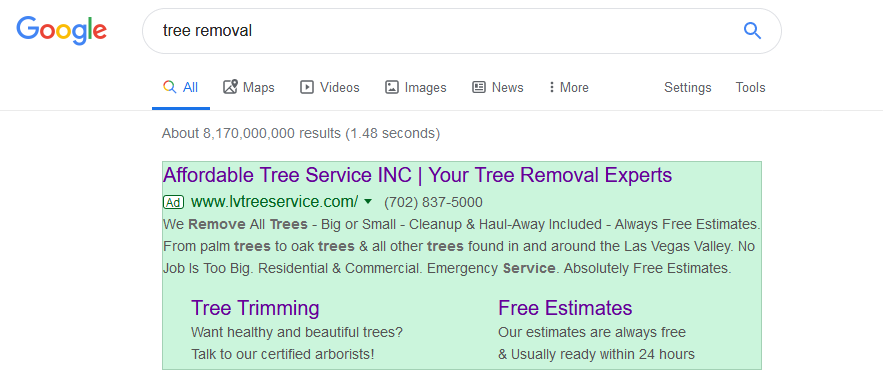 Google Ads Tree Removal