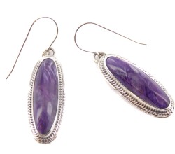 Charoite Elongated Oval Sterling Silver Dangle Earrings