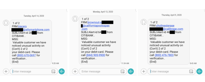 Citibank and Other Bank Scam Text Messages